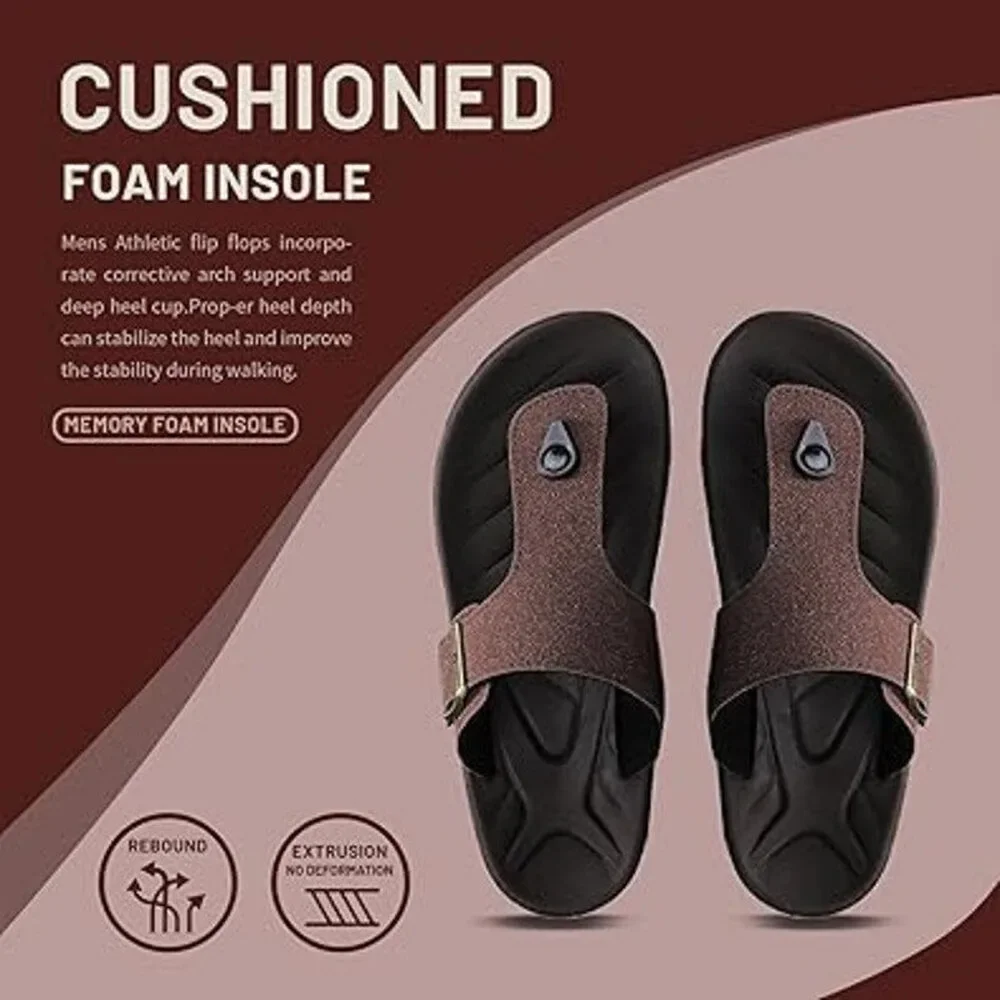 Subbxre Mens Size 11 Brown Slide On Arch Support Adjustable Buckle Thong Sandals